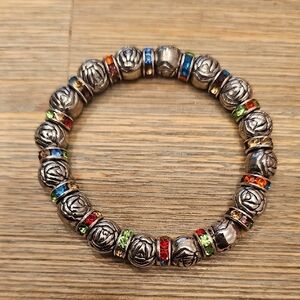 Silver Beaded Bracelet with Multicolor Accents